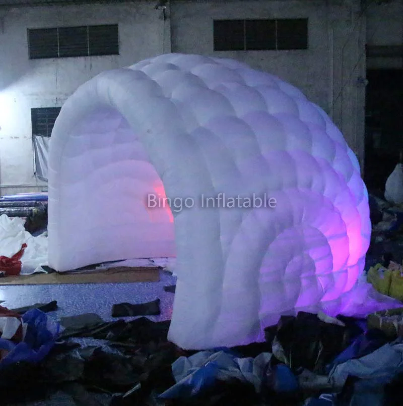 Cheap high quality 6m advertising wedding half circle inflatable dome tent with RGB led lights toy