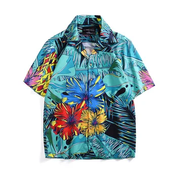 

2020 Plant Print Hawaiian Shirt Men Casual Tropical Holiday Beaside Beach Shirts Summer Short Sleeve Loose Tee Top Hombre Camise