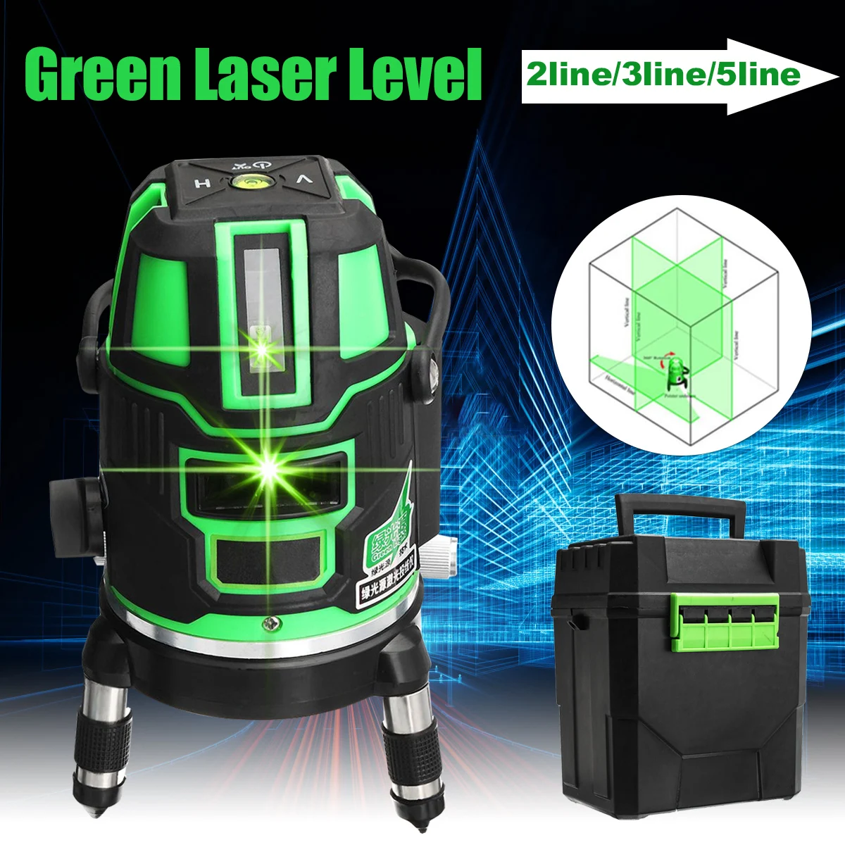 5 líneas 6 punto láser verde medidor de nivel Vertical y Horizontal automática nivelación 360 grado Nivel láser DIY herramientas - 1