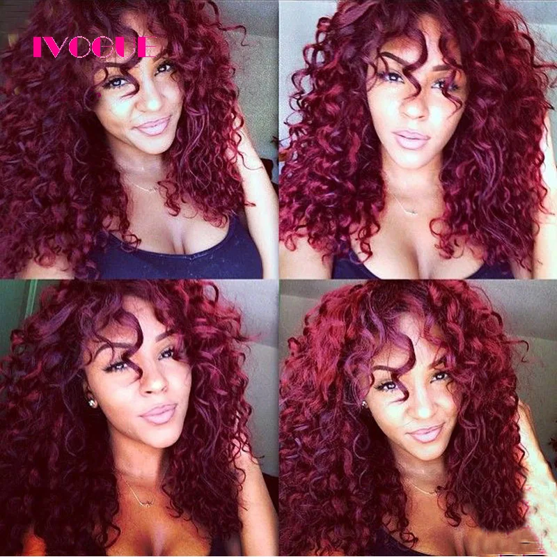 Burgundy Virgin Brazilian Kinky Curly Full Lace Wig Human