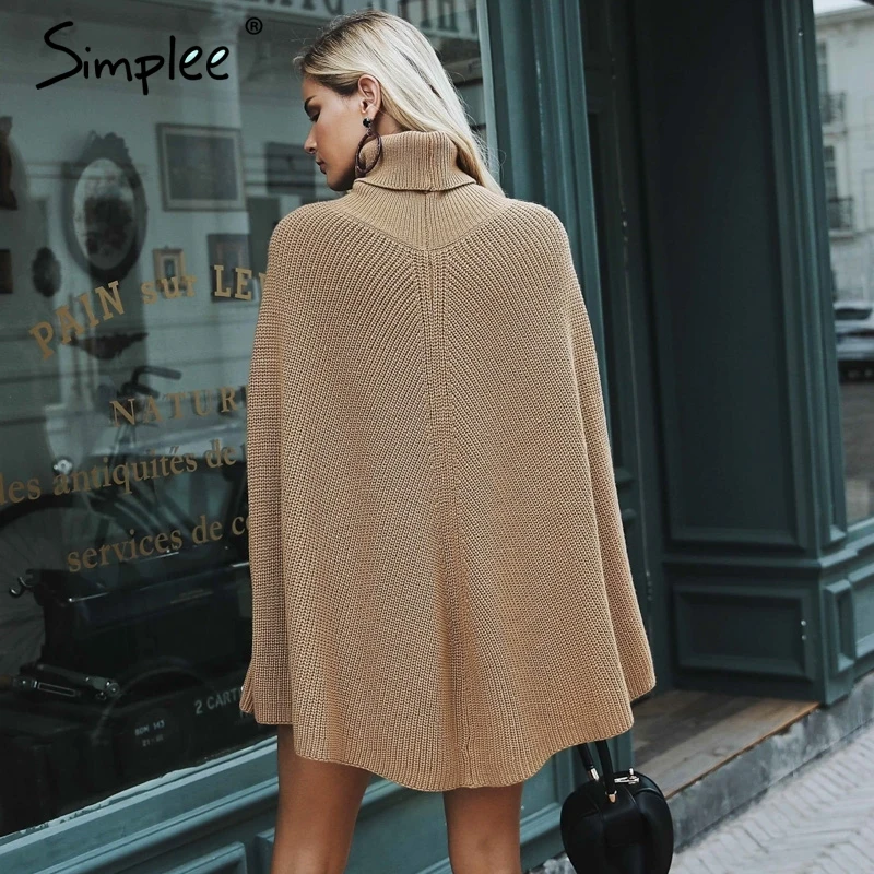 Simplee Knitted turtleneck cloak sweater Women Camel casual pullover Autumn winter streetwear women sweaters and pullovers 2018 Simplee Knitted turtleneck cloak sweater Women Camel casual pullover Autumn winter streetwear women sweaters and pullovers 2018