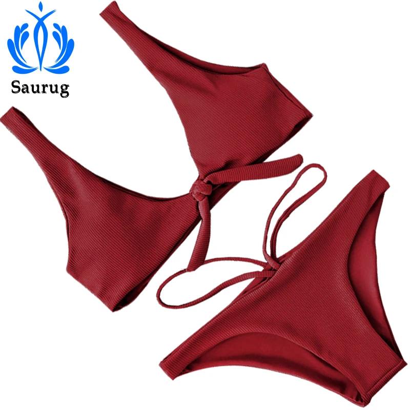 Sexy Bowknot Bikini Set Swimsuit Bandage Thong Swimwear Women Brazilian