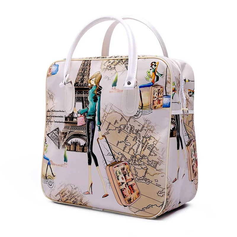 

Fashion ladies large capacity portable travel duffle bag high quality PU Leather tote travel bag fashion printing travel bags