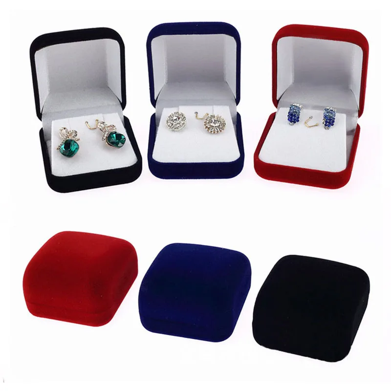 

1pc Squre Velvet Earrings Ring Box Wedding Jewelry Display Case Boxes 2019 New Jewelry Organizer Joyeros Organizador De Joyas