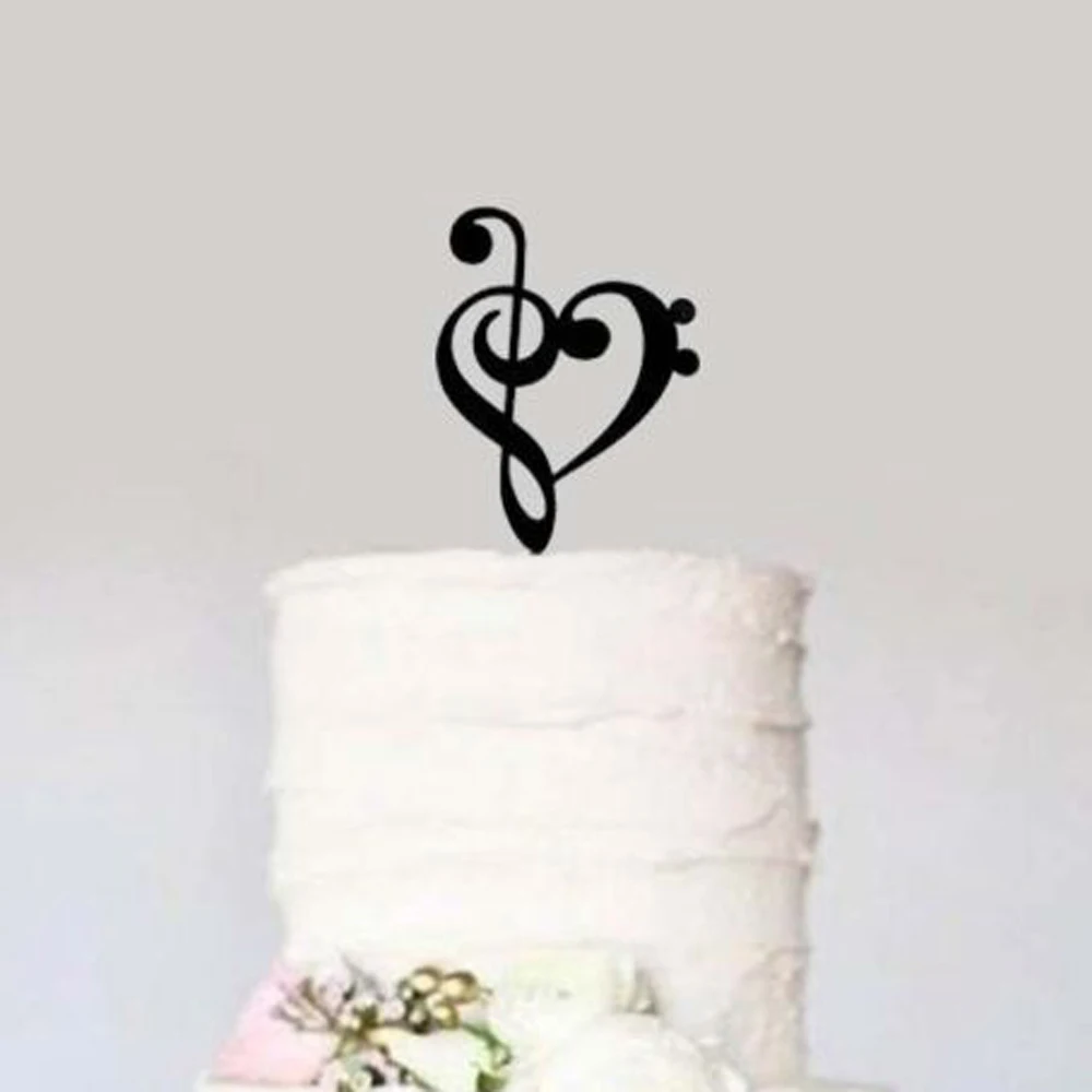 Свадебный торт Топпер, черный ВЧ Басовый Ключ Сердце Музыка сердце свадебный торт Топпер, Свадебные украшения Поставки