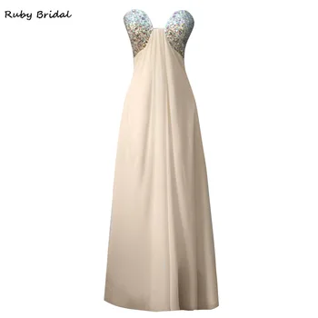

Ruby Bridal New Long A-line Champagne Chiffon Beaded Evening Dresses Elegant Backless Vestido De Festa Prom Party Gowns L012