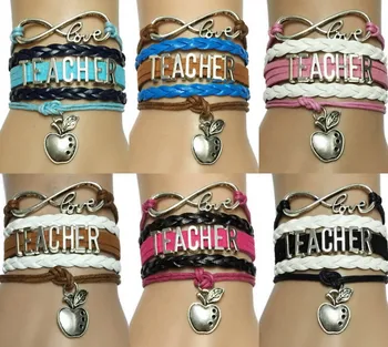

Drop Shipping Infinity Love Teacher Bracelet- Friendship Career Job Teaching Gift- Apple Charm Teach Jewelry