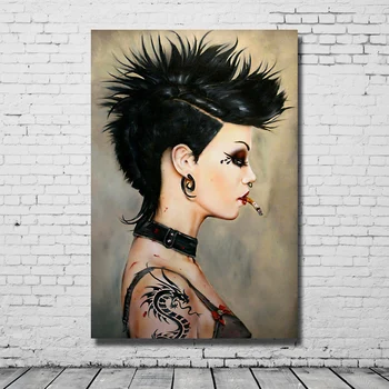 

Wall art image Handpainted Oil Painting on Canvas Smoking Red lip girl wall art picture for living room home decor