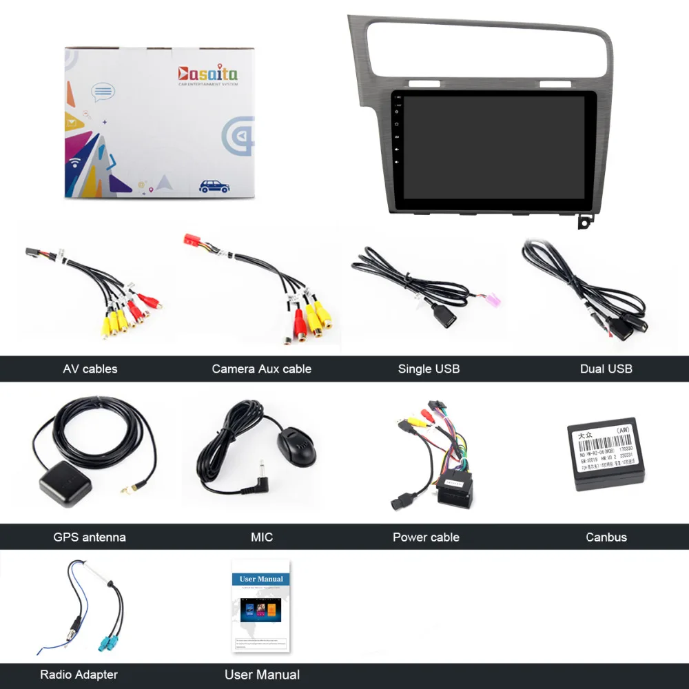 Top 10.2" IPS Android 9.0 Car Radio GPS for VW Golf 7 Multimedia 2013 2014 2015 2016 2017 Auto Stereo NAVI Headunit Autoradio USB BT 5