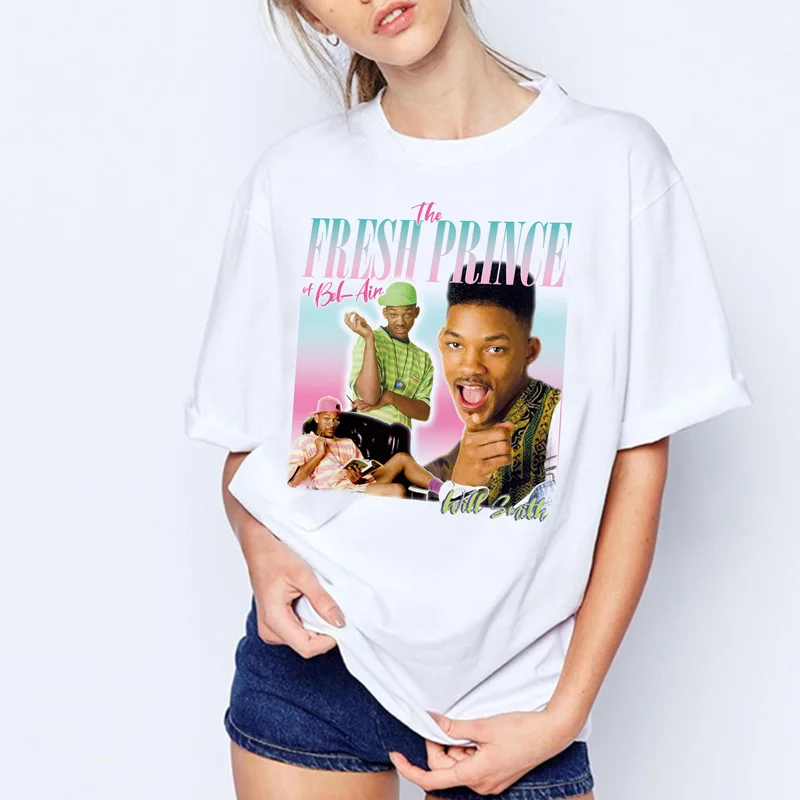 В Fresh Prince Bel-Air футболка женская летняя обувь Забавные футболки с графикой Уилл Смит Корейская одежда Круглая горловина с коротким рукавом