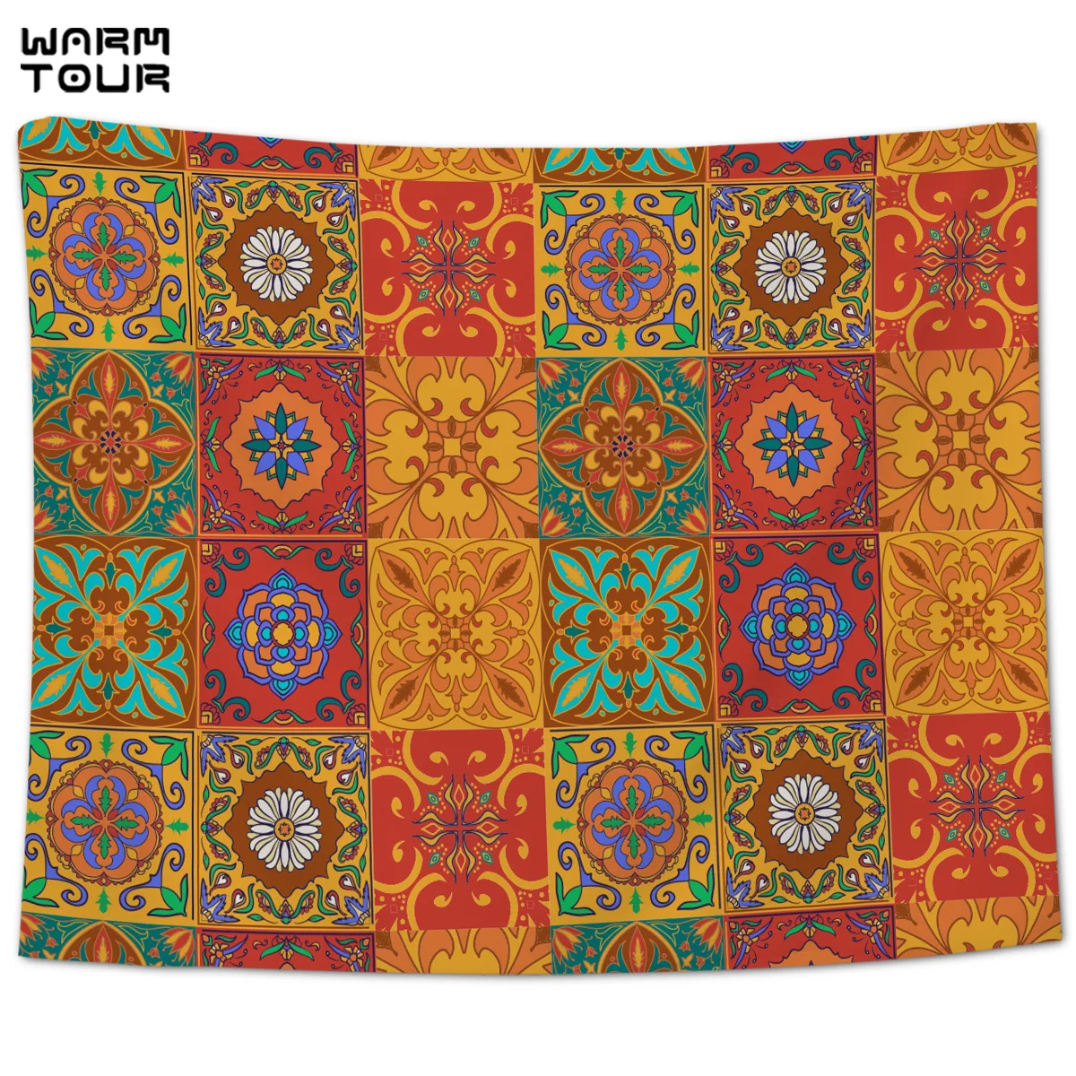 

WARMTOUR Wall Tapestry Retro tile pattern image Wall Tapestry