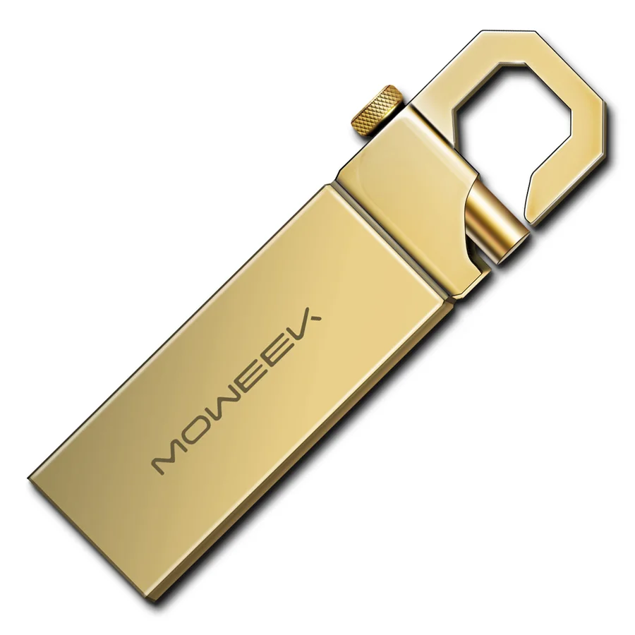 Moweek, USB флеш-накопитель, usb 2,0, реальная емкость, 8 ГБ, 16 ГБ, 32 ГБ, 64 ГБ, 128 ГБ, USB флешка, водонепроницаемая флешка, металлический ключ, флэш-диск - Цвет: Gold