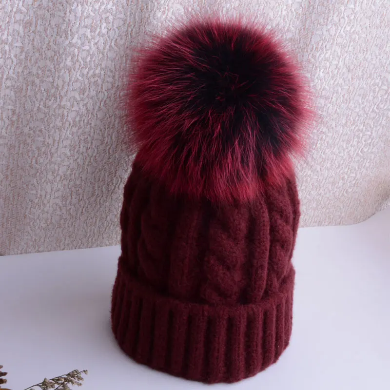 winter hat female winter cap hat with pompon knitted caps women beanie female hats for women pom pom hat - Цвет: claret