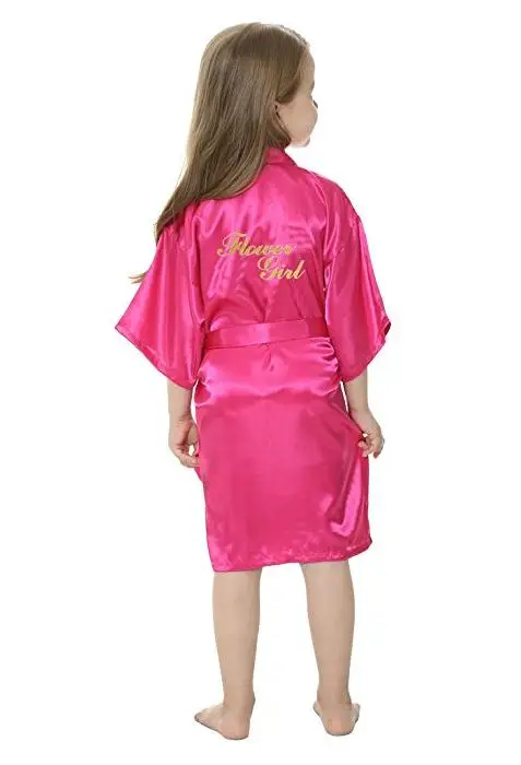 Дети атласные шелковые кимоно халат Свадебная вечеринка готовимся халат с золотыми блестками для девочек в цветочек свадебное платье, Халат