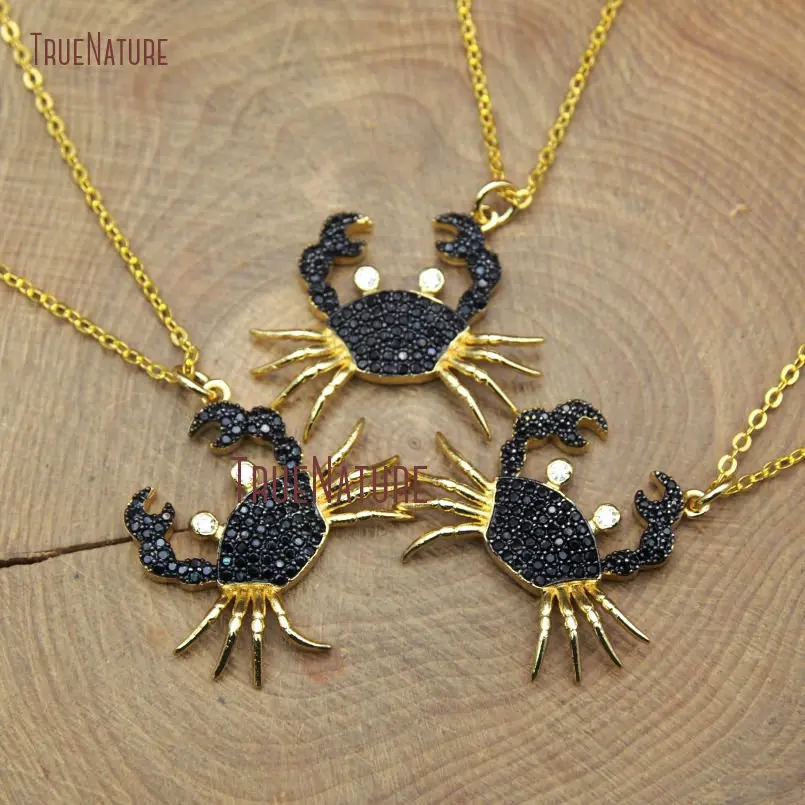 20180126-NM10388-  Black Zircon Micro Pave Gold Plating Crab Necklace Copper Necklace_4
