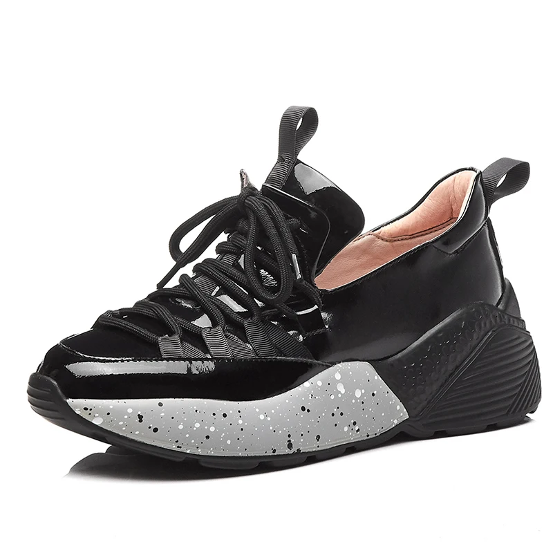 DORATASIA/ Новое поступление, удобные женские кроссовки из натуральной коровьей кожи, на шнуровке, на плоской платформе, кроссовки для отдыха, женская обувь - Color: Black
