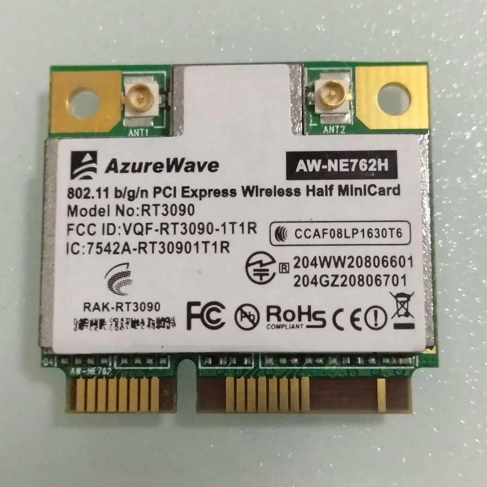 

RT3090 AW-NE762H 802.11bgn,IEEE802.11b/g/n Mini-PCIe Half Size Wireless Lan Card