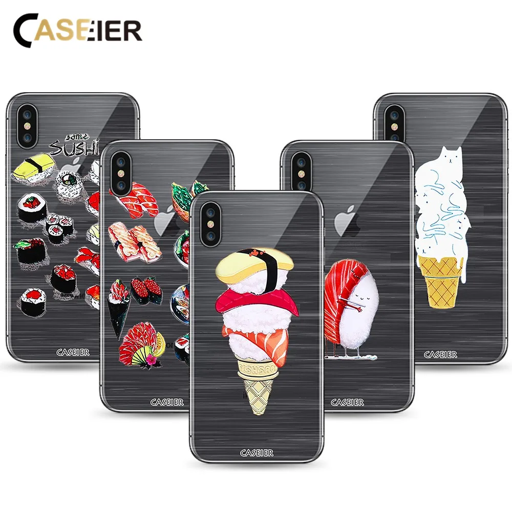 Caseier суши 3D тиснение мягкий чехол для телефона iPhone 7 8 Plus TPU силиконовый Чехол IPhone X 6