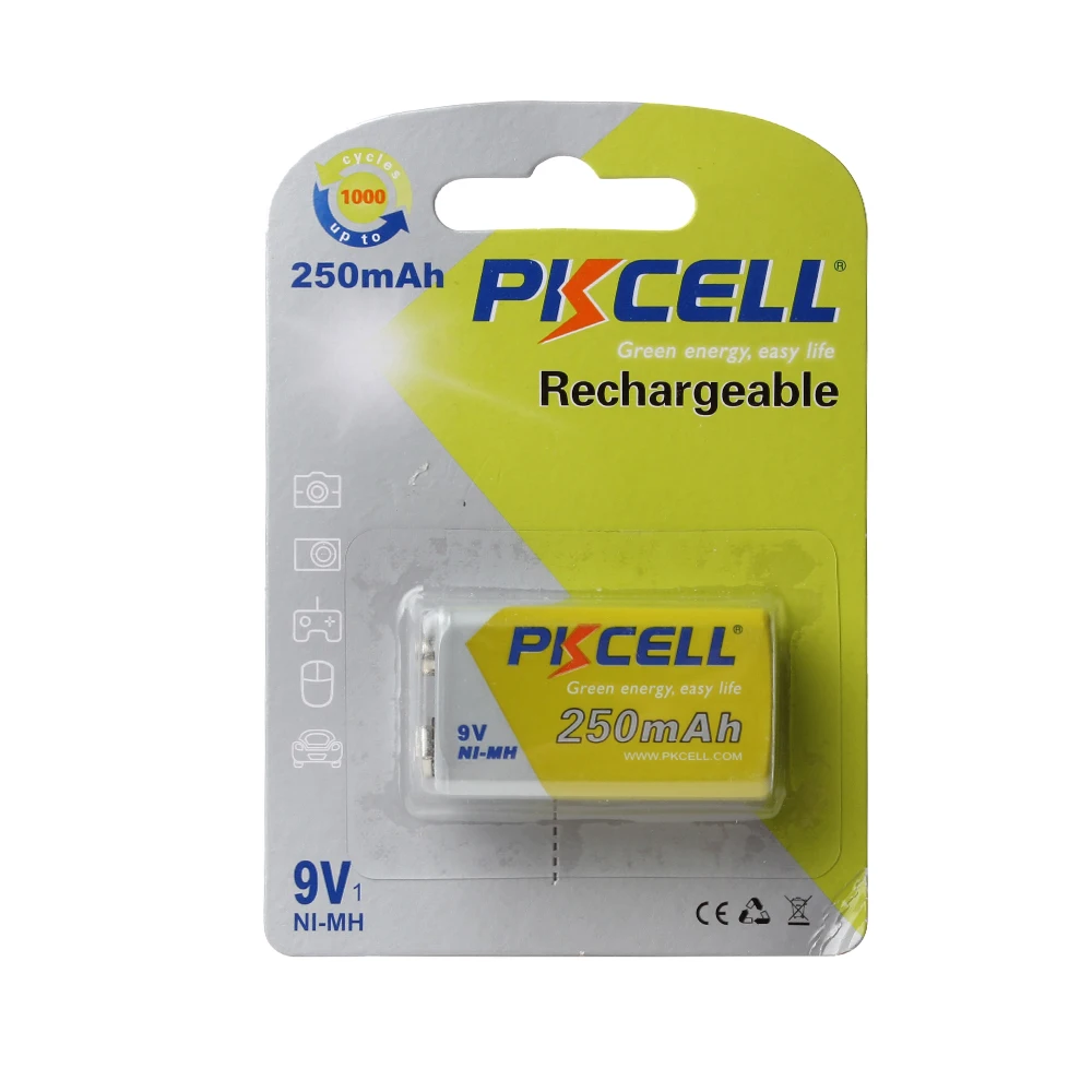 

Pkcell 9V 250mah Rechargeable Battery in NIMH Chemistry Prismatic 9V Rechargeable Battery