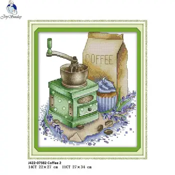 

Joy sunday Coffee 2 Pattern DIY Handmade DMC 14ct and 11ct Cross stitch kit and Precise Printed Embroidery factory wholesale