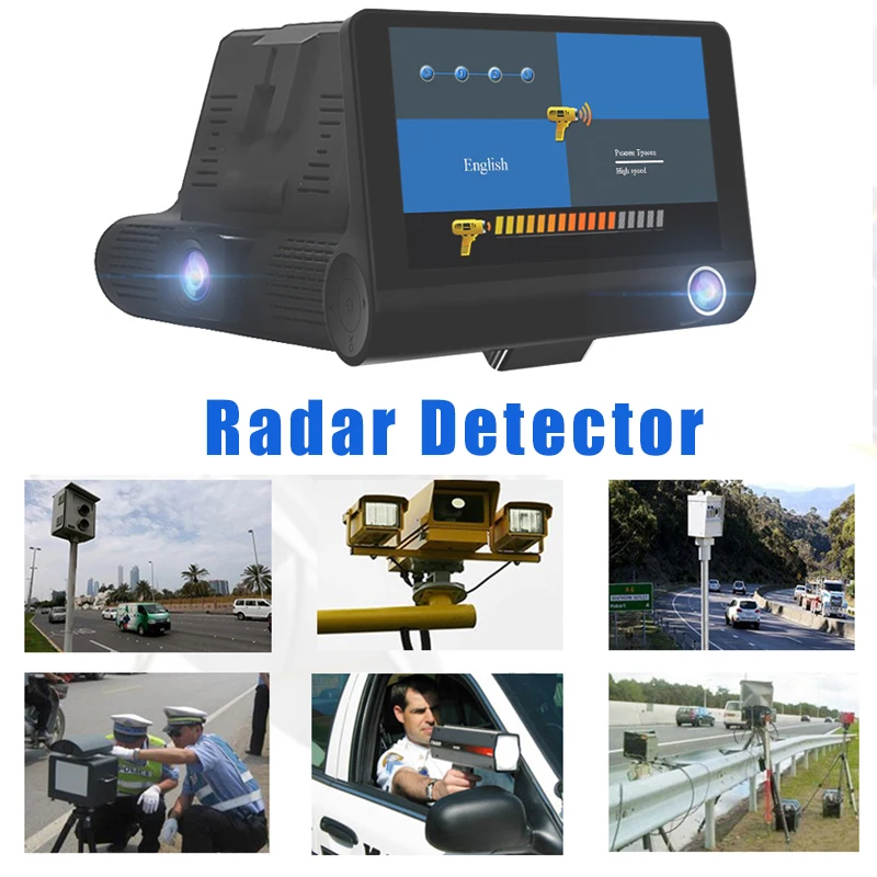 Видеорегистратор, автомобильная камера 2 в 1, Автомобильный видеорегистратор, Анти радар детектор, 3 камеры, экран 4,0 дюйма HD 1080 P, g-сенсор, ночное видение, бесплатный подарок