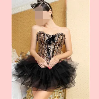 

Plus Size Women Sexy Leopard Corset Waist Trainer Corsets and Bustiers Push Up Clubwear Sexy Catwoman Costume with Skirt