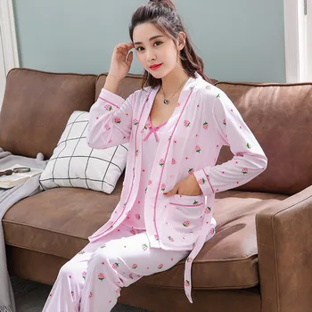 

2019 pajamas sets for women long-sleeved summer 3 pcs pajama sets Cartoon lovely pijamasmujer Casual Cute girl sleepwear suit