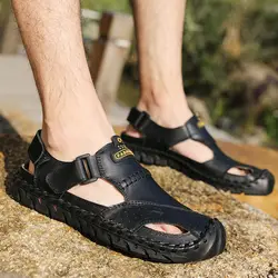 Для мужчин s Римские сандалии мужские туфли сандалии летние туфли-лодочки из натуральной кожи в Crocse-обувь без шнуровки; Sandalias Hombre; сезон