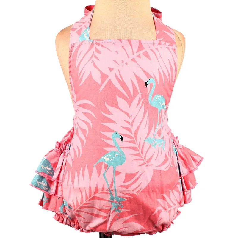 Flamingo Print Baby Girls Cotton Rompers and Headband 2pcs Sunsuit Kids Ruffles Jumpsuit Children Summer Beach Clothing (4)