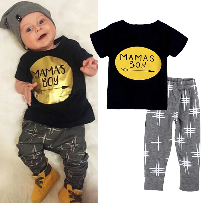 

2018 New summer baby boy clothes set cotton Fashion letters printed T-shirt+pants 2pcs Infant clothes newborn baby clothing set