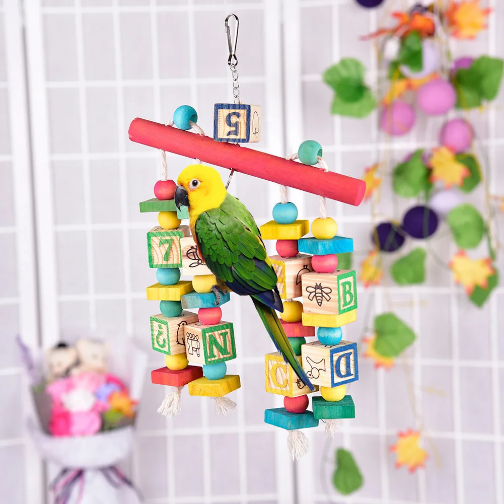 New Arrival Colorful Parrot Toys Large Wood Bird Parrots Pet Letters