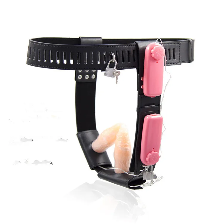 PU Leather BDSM Chastity Belt Device with Vagina Anal Vibrating Plugs Women Strap on Dildos Fetish Bondage Wear Lesbian Sex Toys | Красота и