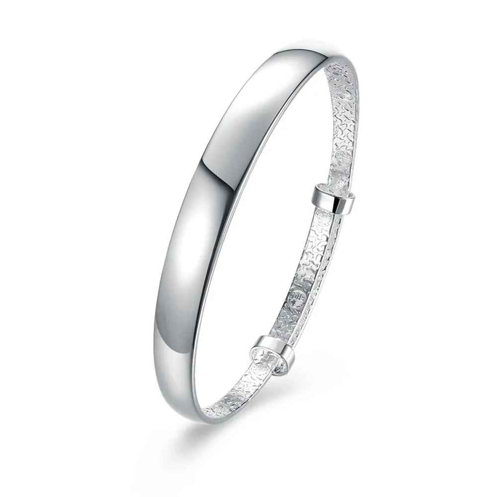 

B272 2017 new 925 silver smooth wide full flat round completed simple cuff bracelet bangle for women /men's jewelry