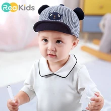 REAKIDS/Новая детская шапка, детский головной убор, бейсбольная кепка в клетку с медведем для маленьких мальчиков и девочек, модный тренд, весенне-летний детский головной убор кепки для детей