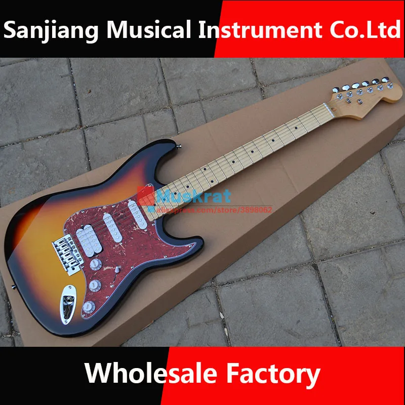 

In stock !Electric guitar ST The sunset colour Red pearl guard Free shipping 6 strings guitar