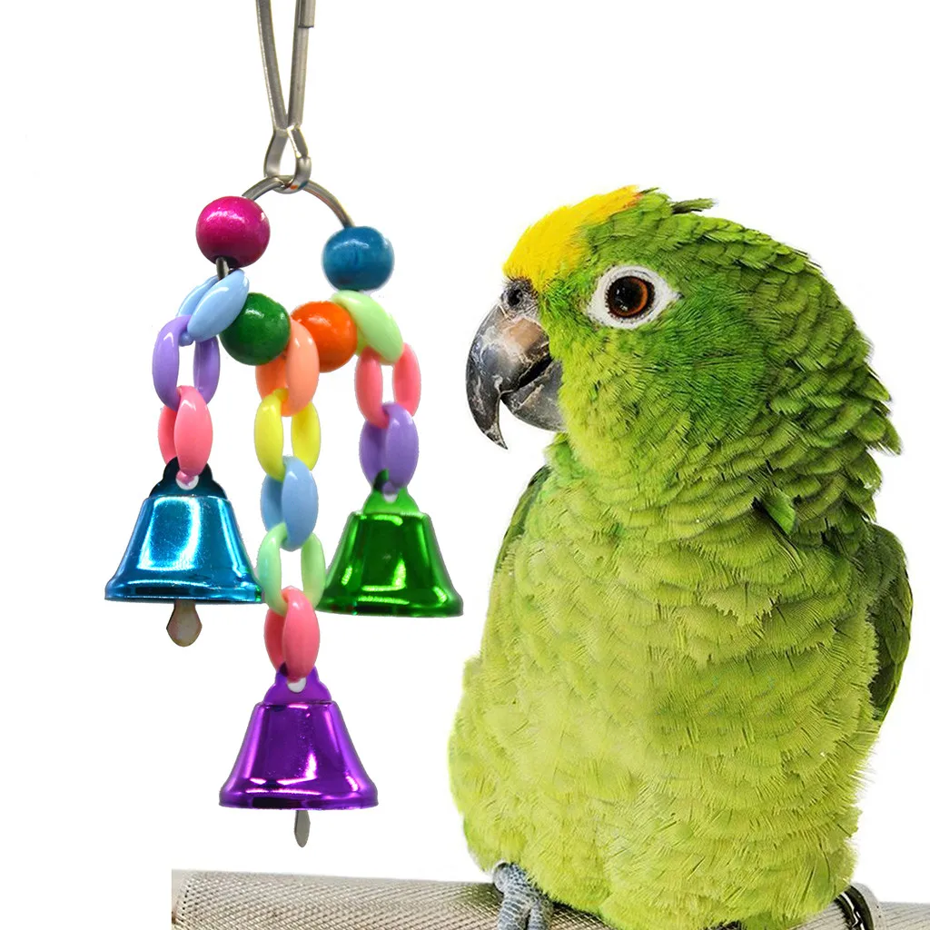 

Bird Toys Swing Colorful Beads Bell Swings Bird Cage Pendant Parrots Toy sound attractive brinquedo passaro#A