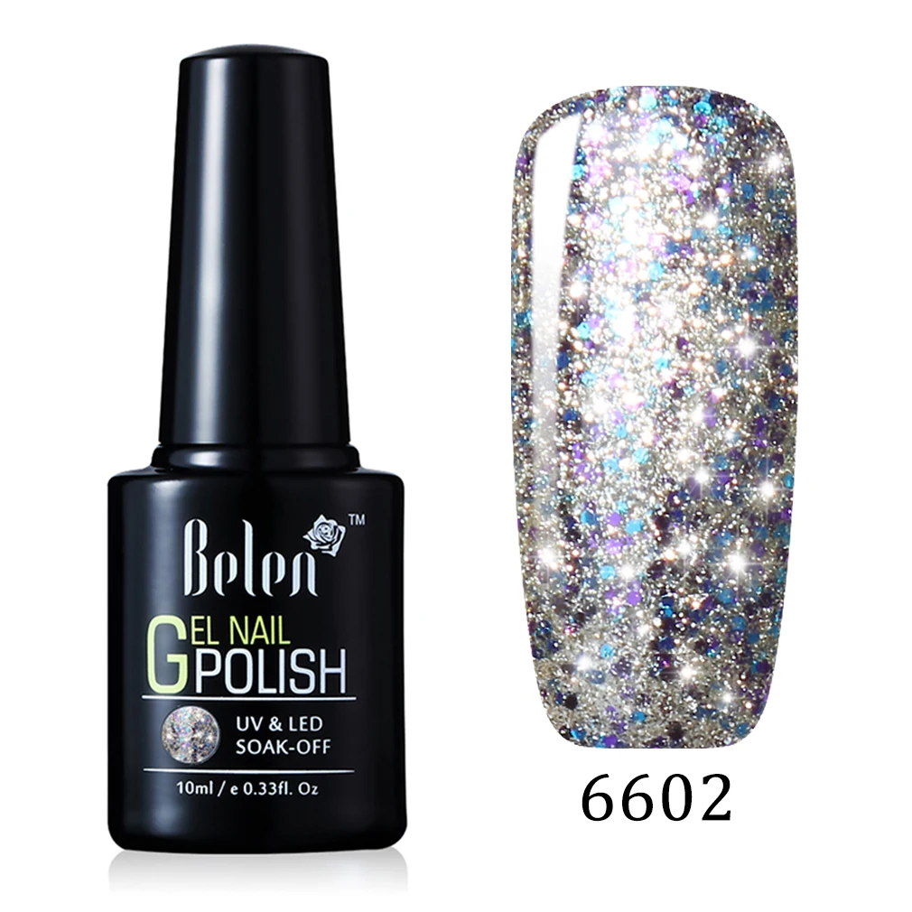 Belen 10 мл УФ гель лак для ногтей Лаки Супер Bling гель лак Vernis Soak Off полу постоянный длительный База Топ - Цвет: 6602