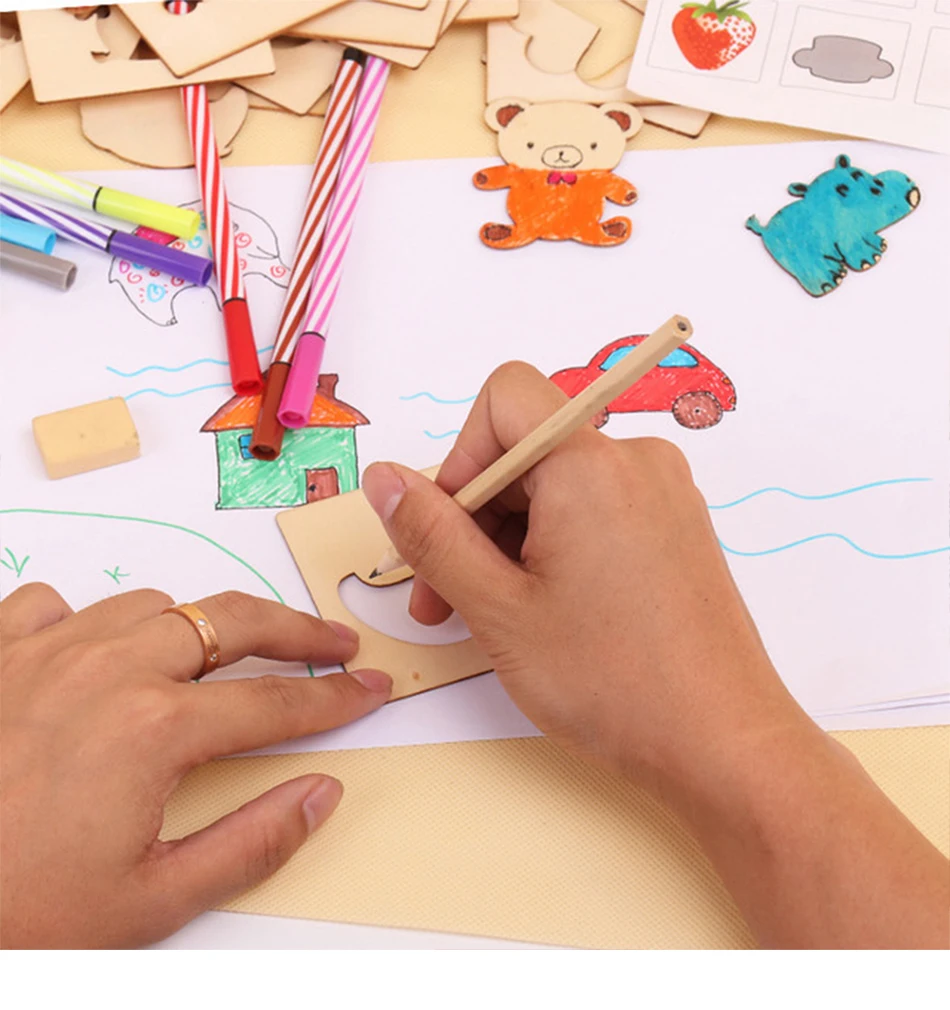 Детская цветная копировальная краска шаблон костюм деревянная вспомогательная доска дети учатся набор инструментов для рисования малышей Милая доска описания