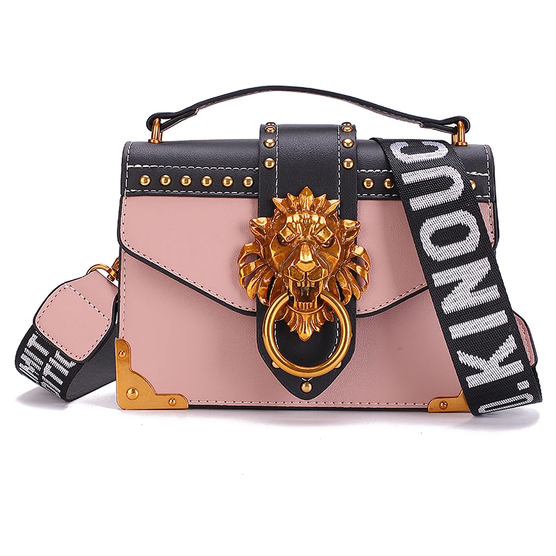 معدنية الأزياء الأسد رئيس مصغرة مربع صغير حزمة حقيبة كتف Crossbody حزمة مخلب النساء مصمم المحفظة حقائب حقائب موهير