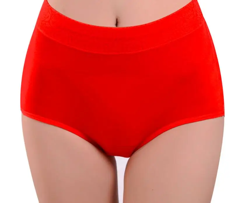 Free Shipping modal Jacquard weave No trace Briefs Lady Enlarge Middle-waisted Pure cotton sexy Size L XL XXL XXXL - Цвет: Red