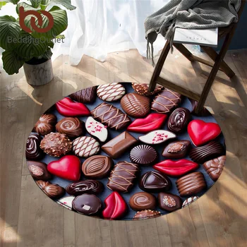 

BeddingOutlet Macaron Round Carpet 3D Print Living Room Area Rugs Chocolate Non-slip Floor Mat Colorful Dessert Play Mat 150cm