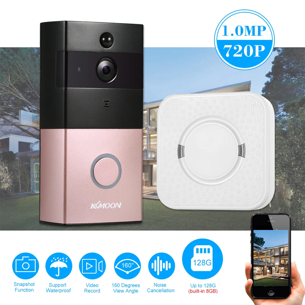 KKmoon HD 720P IP Wireless Voice intercom Doorbell Smart Video Door Bell Infrared Night View Rainproof PIR Phone APP Control |