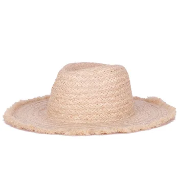 

Men's and Women's Summer Raffia Sun Hat with Hairy edge Wide brim Sunscreen Portable Beach Hat Eco-friendly Handmade Dome Jazz