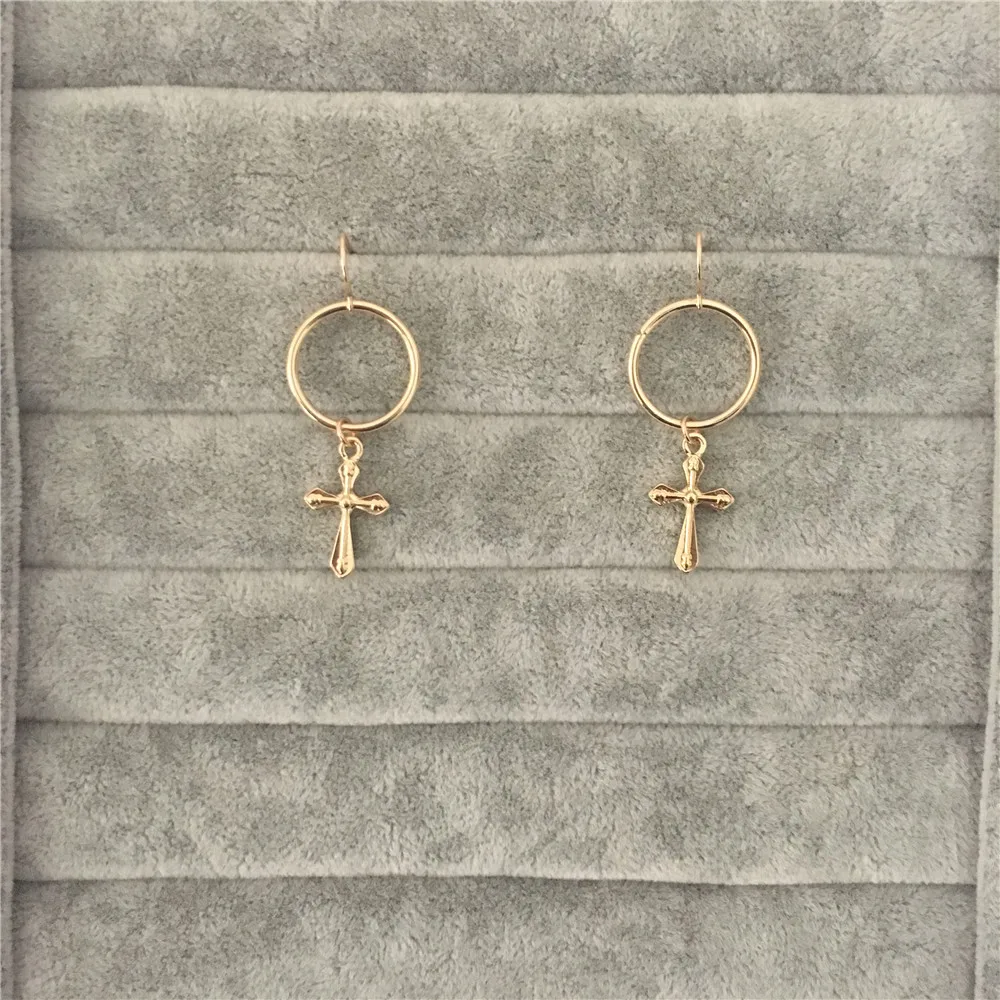 

TRENDY GOLD COLOR PLATING CROSS CHARM IN HOOP FISHHOOK EARRING FOR WOMEN GIRL