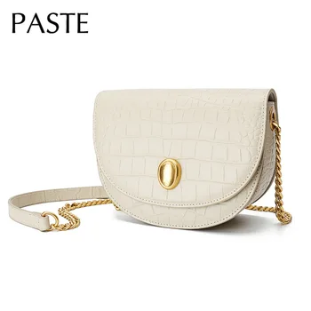 

Summer Designer Small Saddle Bag Cowhide Leather Women's Crossbody Bag Chain Crocodile Pattern Female Shoulder Bag Daily Purse