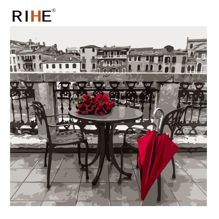 

RIHE Opencast Balcony Diy Painting By Numbers Abstract Oil Painting On Canvas Cuadros Decoracion Acrylic Wall Picture For Room