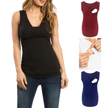 

vetement femme 2019 Women's Pregnant maternity tops and blouses solid Nusring clothes Top Sleeveless Comfy Breastfeeding Clothes