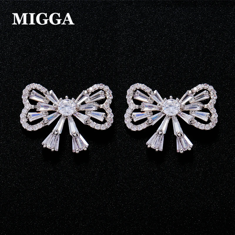 MIGGA высокого качества, блестящие серьги-гвоздики с кубическим цирконием AAA и бантом, модные женские Подарочные ювелирные изделия Brincos для девочек