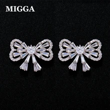 MIGGA высокого качества, блестящие серьги-гвоздики с кубическим цирконием AAA и бантом, модные женские Подарочные ювелирные изделия Brincos для девочек