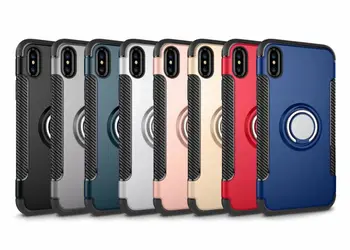 

200PCS/Lot 360 Degree Full Cover Cases For iPhone 5S 6 6s 7 7 Plus Phone case with Ring holder Back Cover For iphone X Free DHL